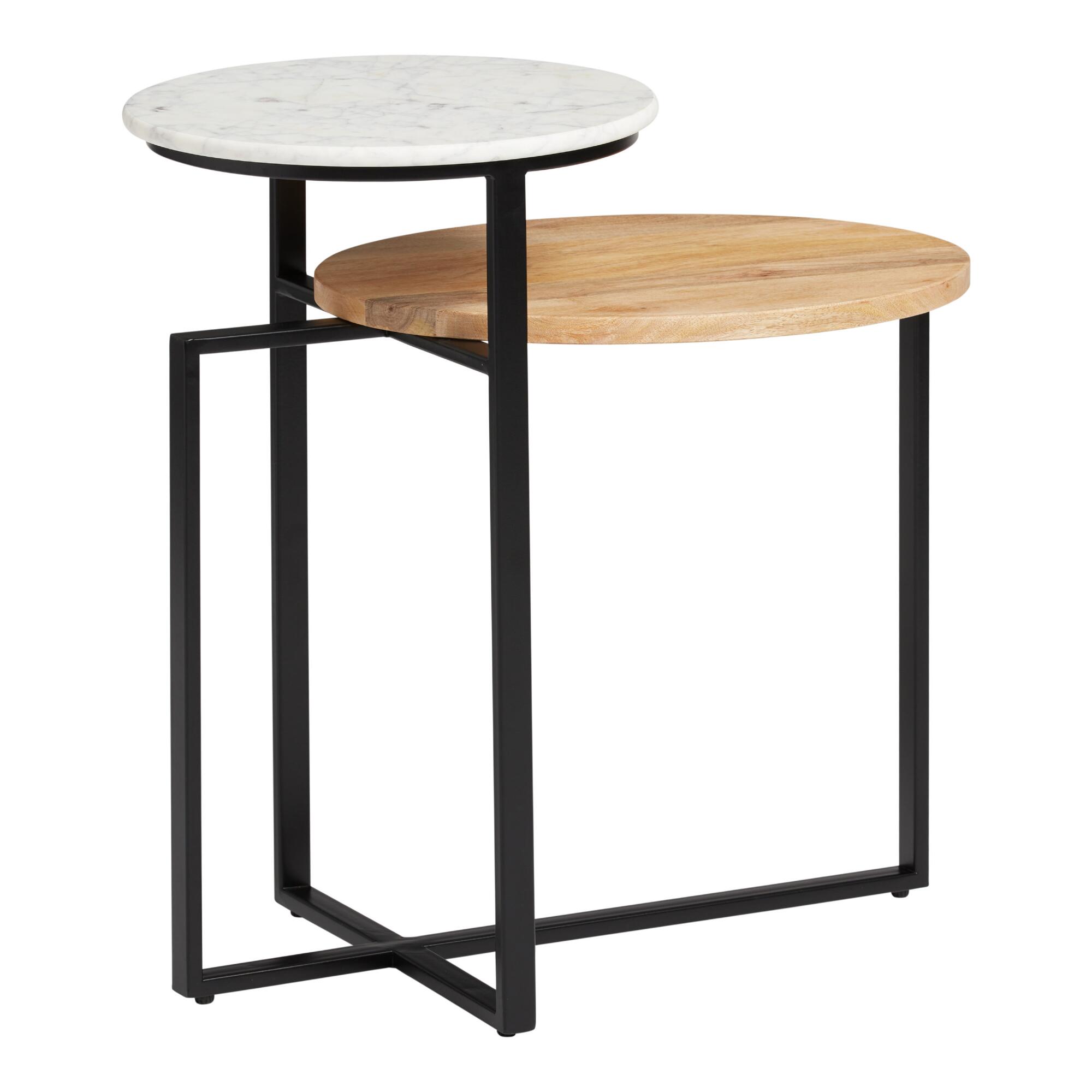 White Marble And Mango Wood 2 Tier Arlo Accent Table: Brown by World Market