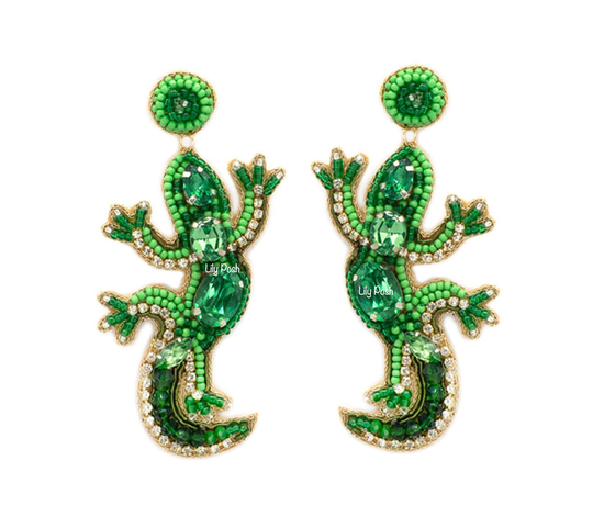 Lizard Earring, Seed Bead Statement Animal Jewelry, Reptile, Zoo, Party Favor