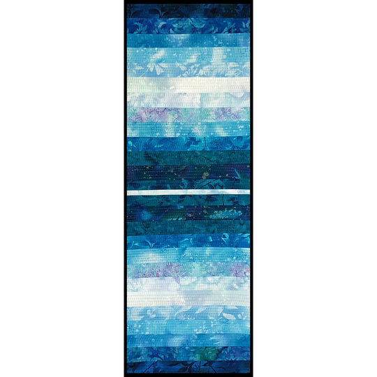Teal Blue 12x36 Inches Landscape Fiber Wall Decor Art. Modern Textile Quilt Narrow Space Art Quilt. Framed Hanging. Ooak Gift