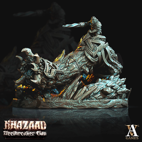 Dwarf Fighter Mounted On Gargantuan Worm | 70mm, Scale 28mm/32mm Resin Miniature Dungeons & Dragons Pathfinder