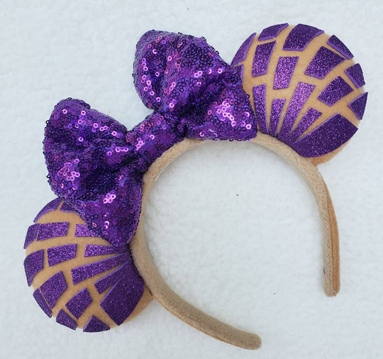 Purple Glitter Concha With Sequins Bow Minnie Mouse Ears
