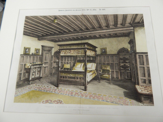 Bedroom, Kellog Terrace, Great Barrington, Massachusetts. 1894. Hand Colored, Original Plan, Architecture, Vintage, Antique, Illustration