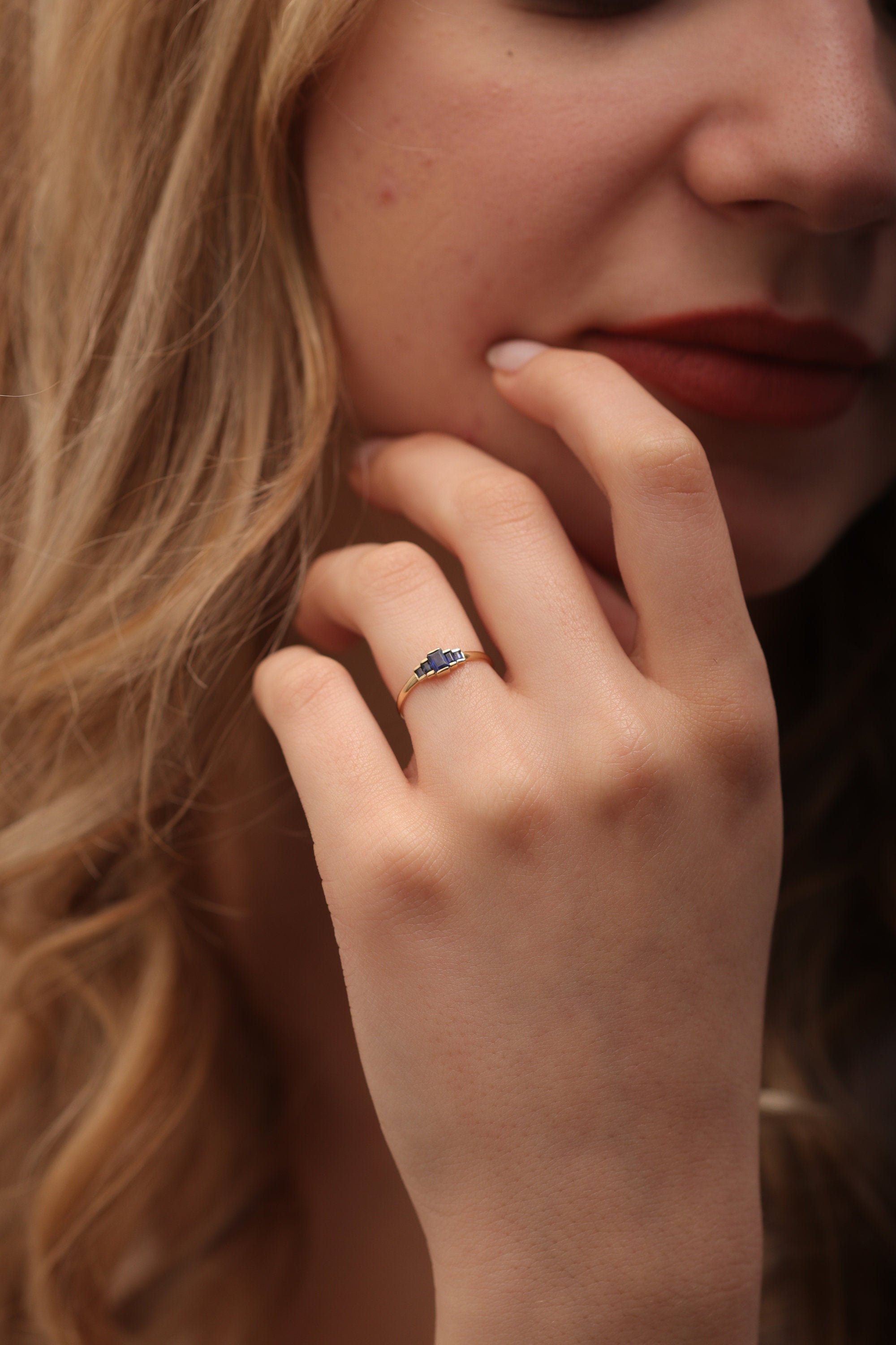 14K & 18K Baguette Ceylon Sapphire Or Pink /Hand-Made Ring /Ceylon