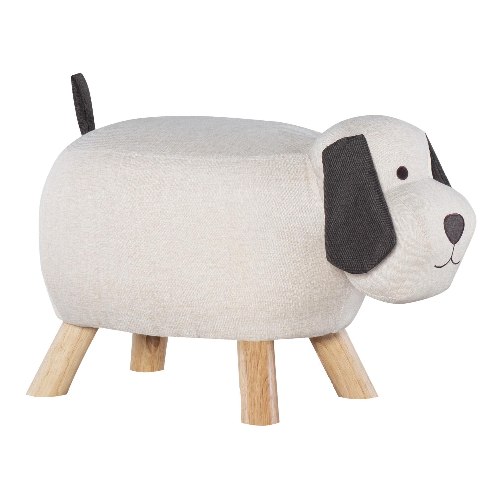 Off White Oscar The Dog Upholstered Kids Stool: Natural by World Market