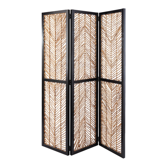 Water Hyacinth and Wood 3 Panel Jaxon Folding Screen: Black/Natural by World Market