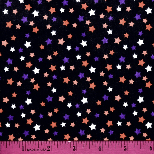 Halloween Blender Fabric | Sold By The Half Yard For Sewing Quilting 100% Cotton Mini Small Tiny Stars Orange Purple Black