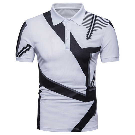 Men's T-Shirt Black White Short-Sleeved Cotton Blended Polyester Casual Geometric Print POLO Shirt Fit For Men Clothing - white, xxl