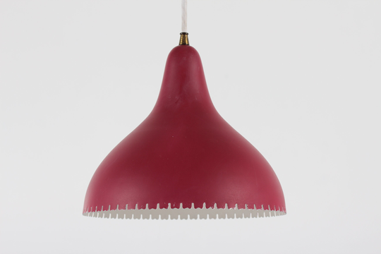 Bent Karlby Pendant Made Of Metal With Red Lacquer By Lyfa in Denmark 1950S Mid-Century