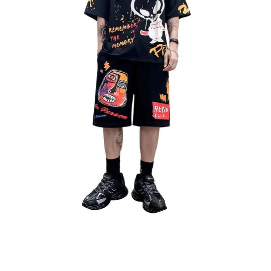 Men's Summer Streetwear Evolution Doodle Shorts Urban Fashion Graffiti Cotton Cargo Sportswear