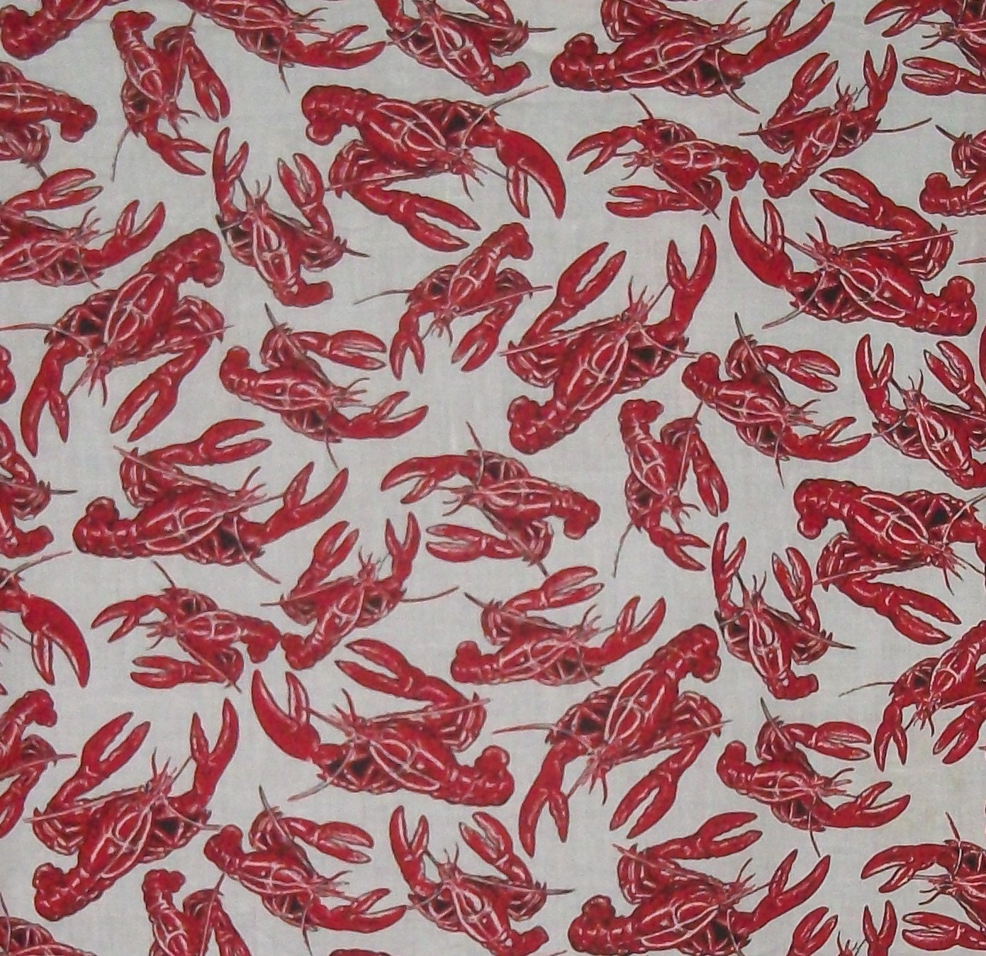 Red Lobsters Allover On White Cotton Unbranded Fabric Seafood Washed By The Half Yard