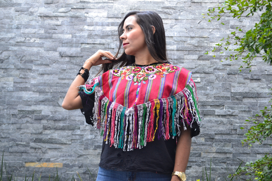 Colors Poncho ~ Woven Mexican Ethnic Loom Womens Boho Embroidered Handmade