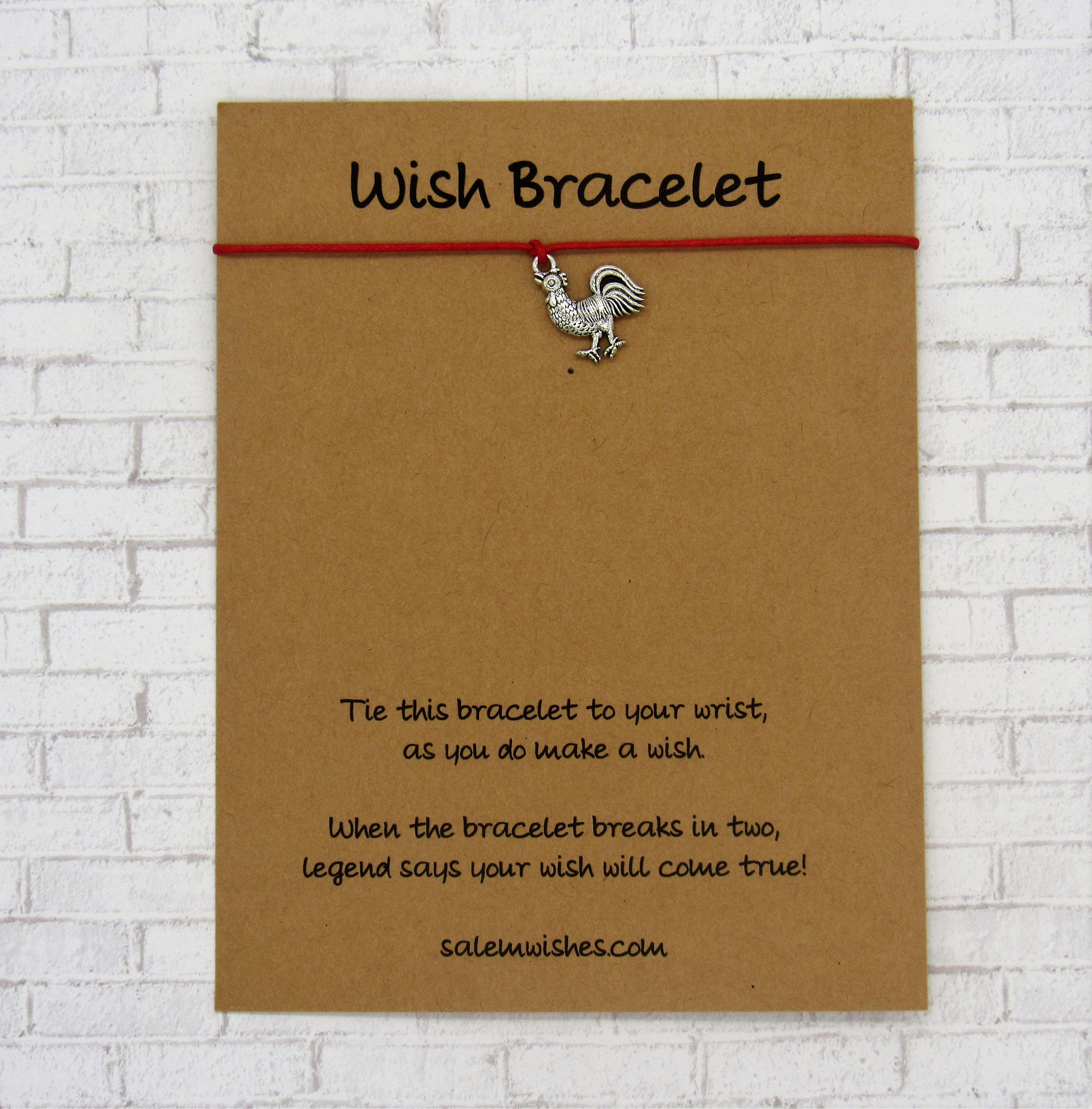 Rooster Gift, Wish Bracelet, Farm House Style, Chicken Country Chinese Zodiac Gift