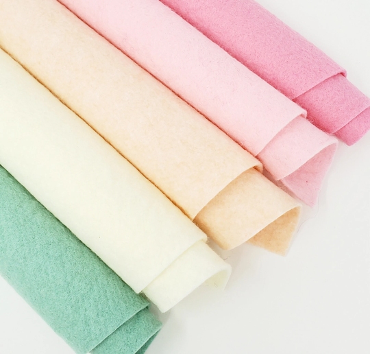 Hand Washed Merino Wool Blend Felt 5 Sheets 9"x12" Collection Ice Cream Pastels