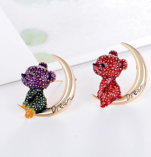 Sparkling Red Bear Brooches For Women Lovely Christmas Animal Party Office Brooch Pins Gifts