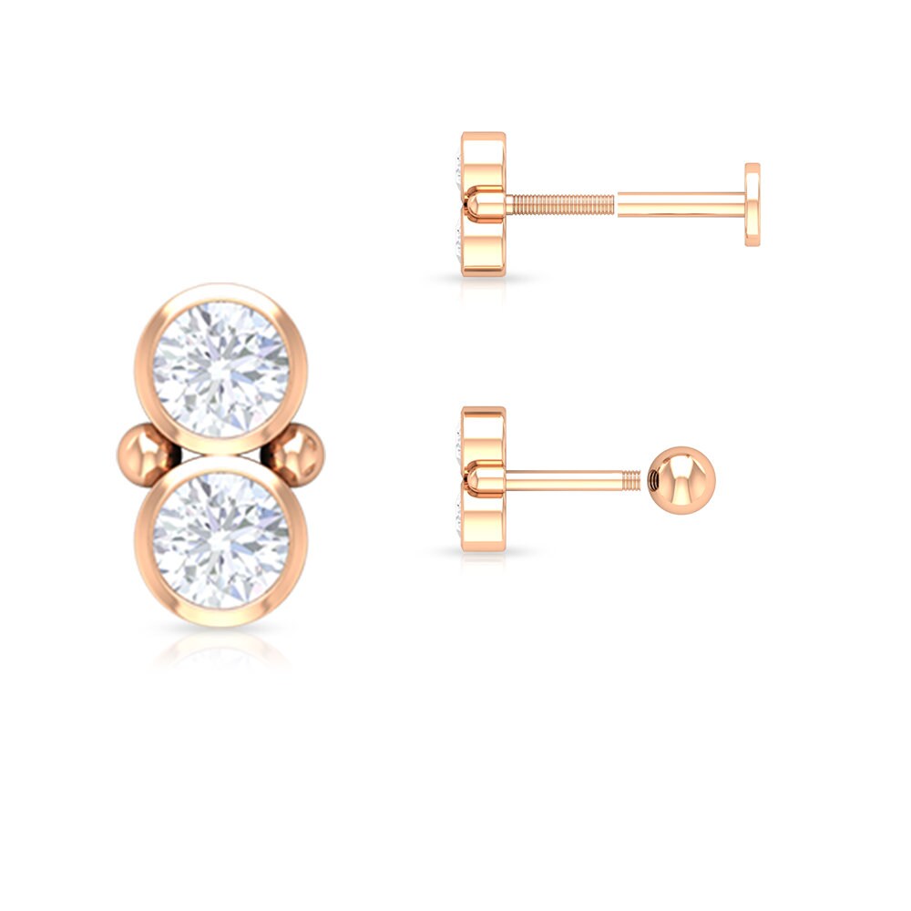 1/4 Ct Bezel Set Diamond Earrings, Beaded Stud Helix Piercings, Body Jewelry, Dainty Studs