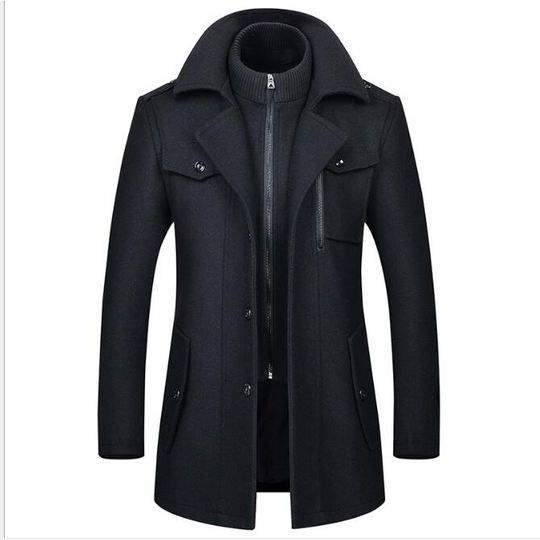 Men's Mid-Length Wool Blend Trench Coat - Black, L