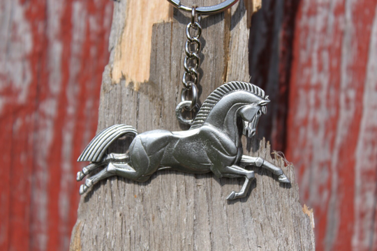 Lead Free Pewter Horse Keychain Greek Style Fine Pewter Key Chain Made in Michigan Made Mi Hastings