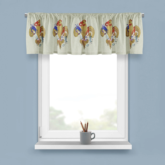 Cajun Fleur De Lis With Seafood Design Window Valance From My Art. Sizes 52" X 15" H Or 72" W