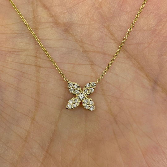 Dainty Diamond Necklace, Genuine Marquise Shape Flower Petal 14K Gold Necklace