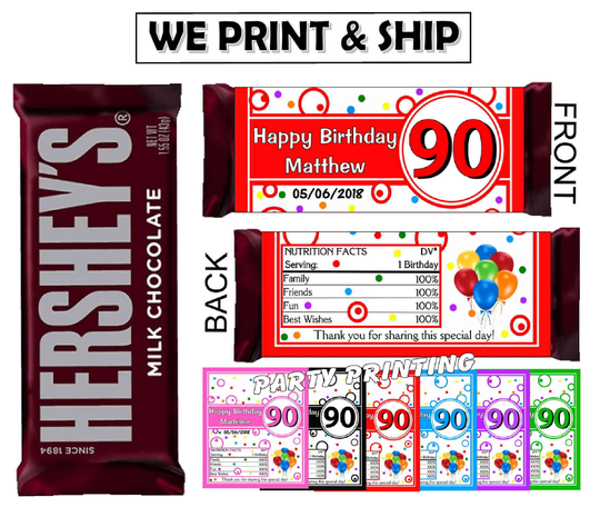 90Th Birthday Party Favors Hershey Candy Bar Wrappers