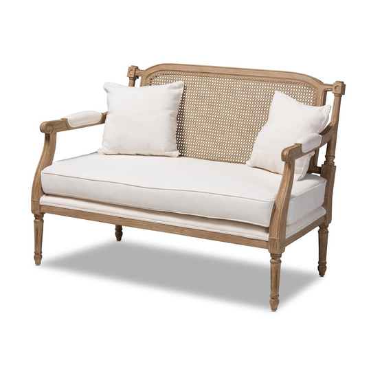 Baxton Studio Clemence Country Ivory/Oak Polyester/Blend Loveseat in Off-White | 158-8853-LW