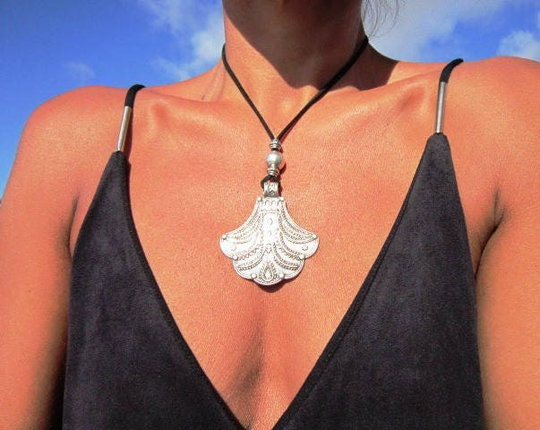 Ethnic Pendant Necklace, Long Necklaces For Women, Silver Bohemian Boho Jewelry, Pendant, Costume Jewelry