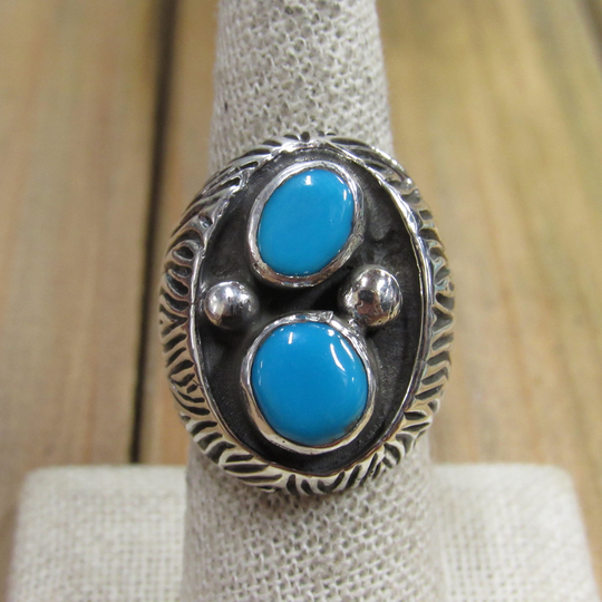 Oval Vintage Sterling Silver Turquoise Men's Ring Size 9