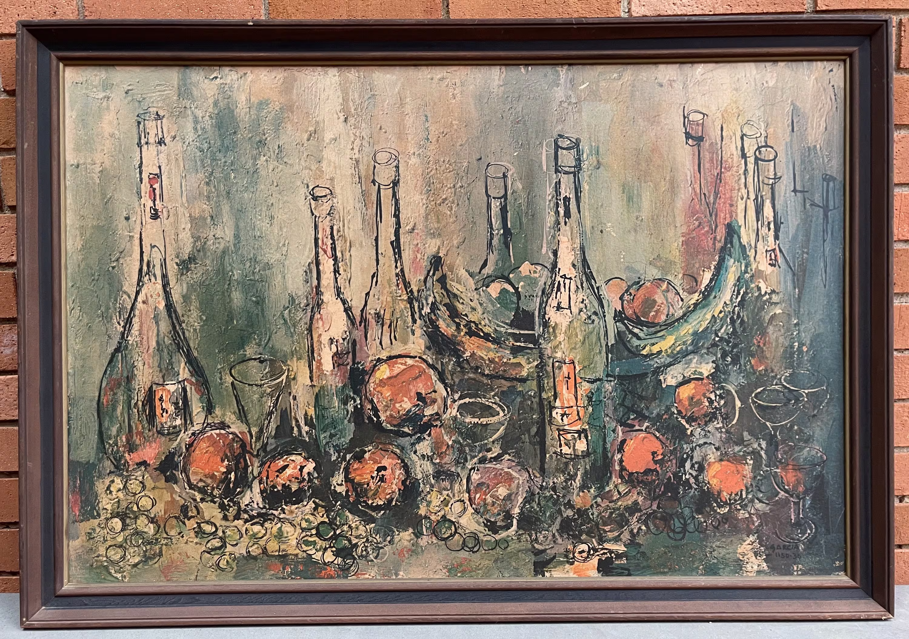 Vintage 60S Still Life Lithograph Print Bottles Food Mid Century Modern Signed Danny Garcia