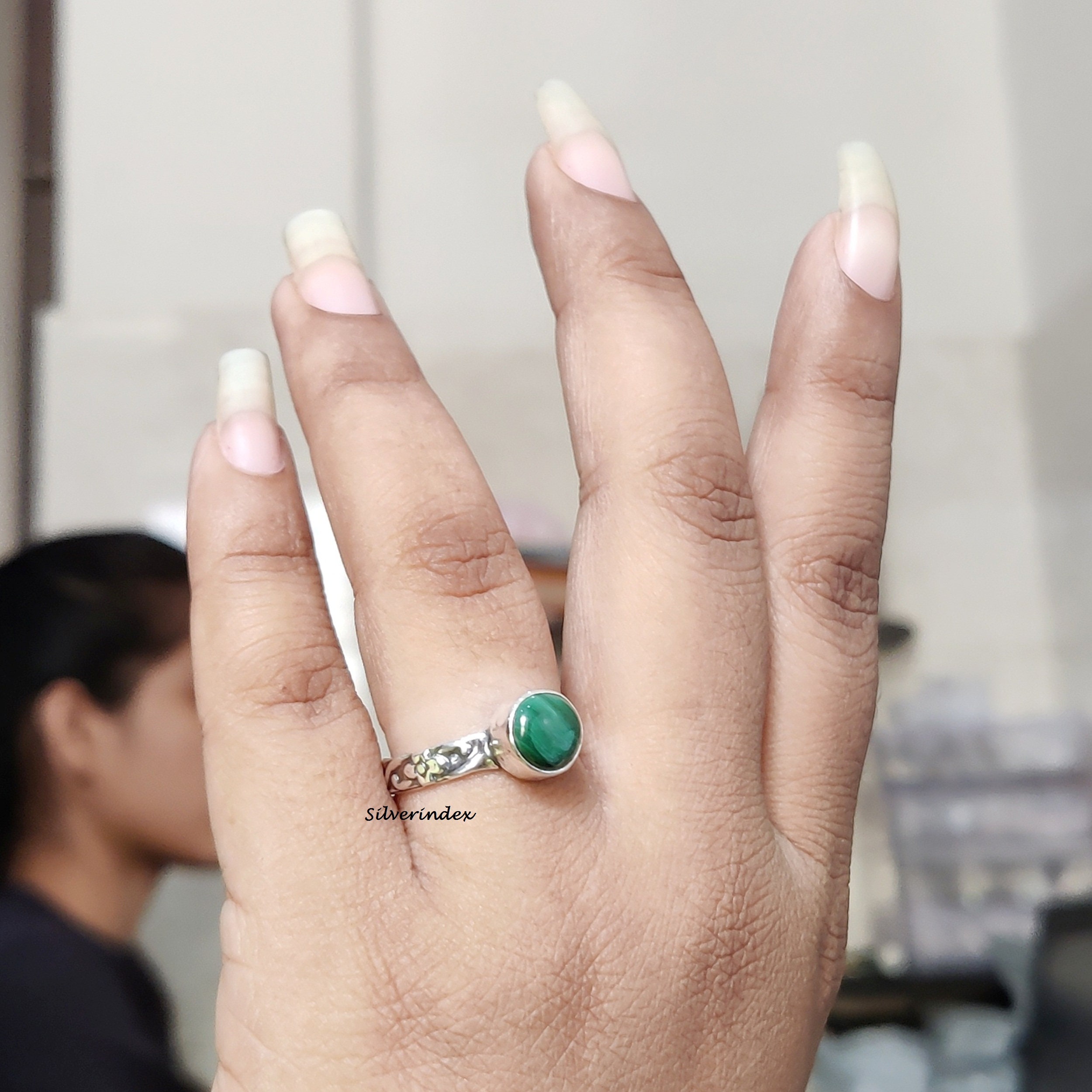 Malachite Ring, 925 Silver Sterling Beautiful Engagement Gift Handmade Women Midi Ring