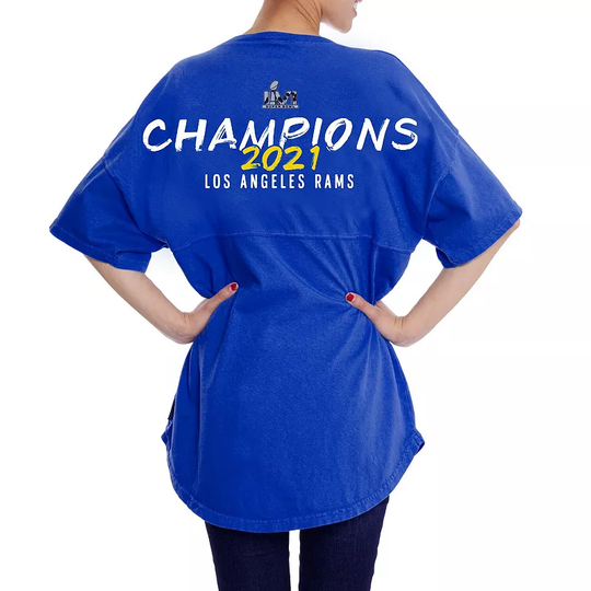 Women's Fanatics Branded Royal Los Angeles Rams Super Bowl LVI Champions V-Neck T-Shirt, Size: XL, Blue