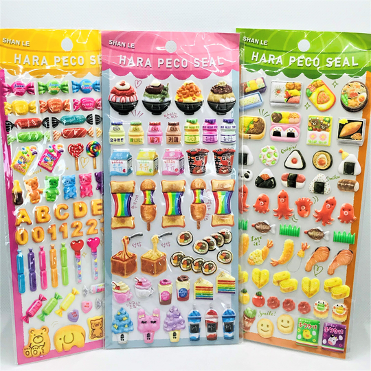 1Pcs, Kawaii, Asian Food, 3D, Small Stickers. Japanese Bento Box, Sushi, Ramen, Candy