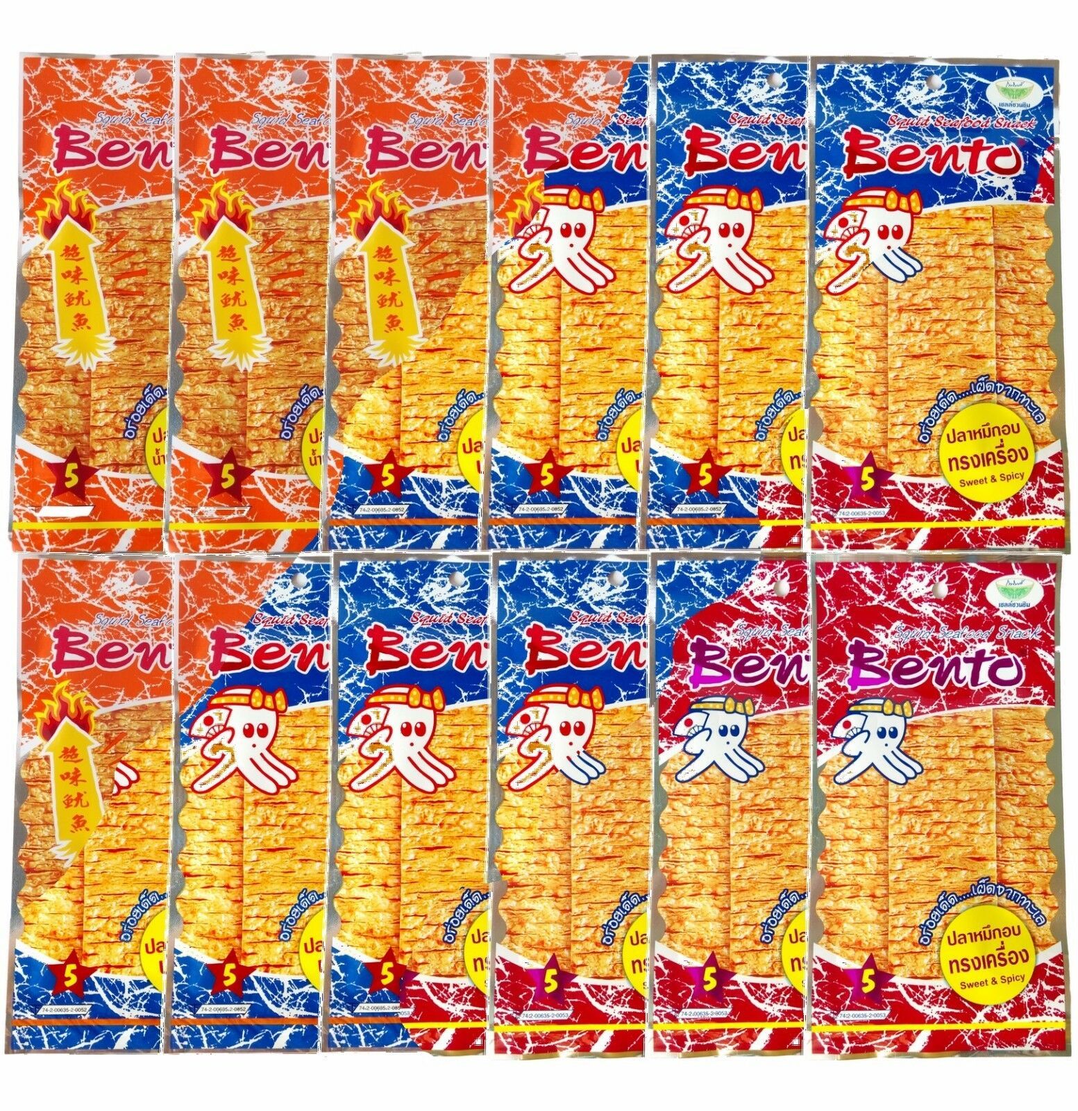 12 Pack x 5g BENTO THAI SQUID SEAFOOD SNACK DELICIOUS SWEET SPICY Flavour