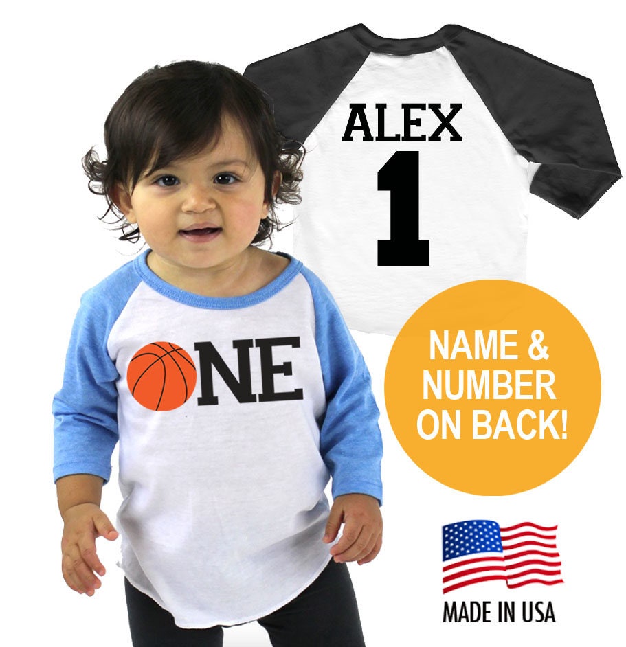 Basketball 1st Birthday Twins Tri-Blend Raglan Baseball Shirt - Child Personalized Name & Number On Back Infant, Toddler Sizes