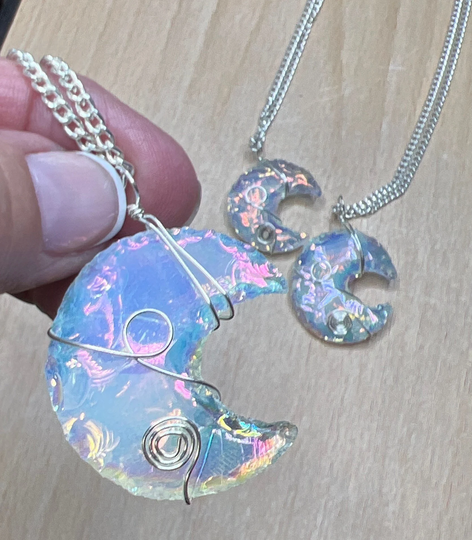 Angel Aura Opalite Knapped Moon Handmade Wire Wrapped Necklace Nck-2635