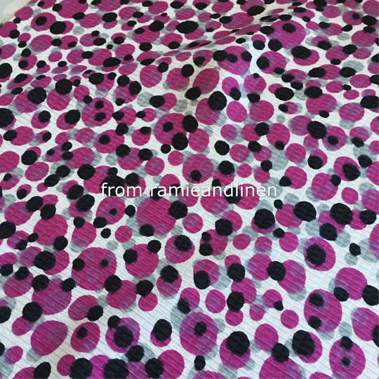 Silk Fabric, Polka Dots Cotton Blend Stripe Jacquard, Pink Black Grey On White, Fat Quarter, 18" By 23"