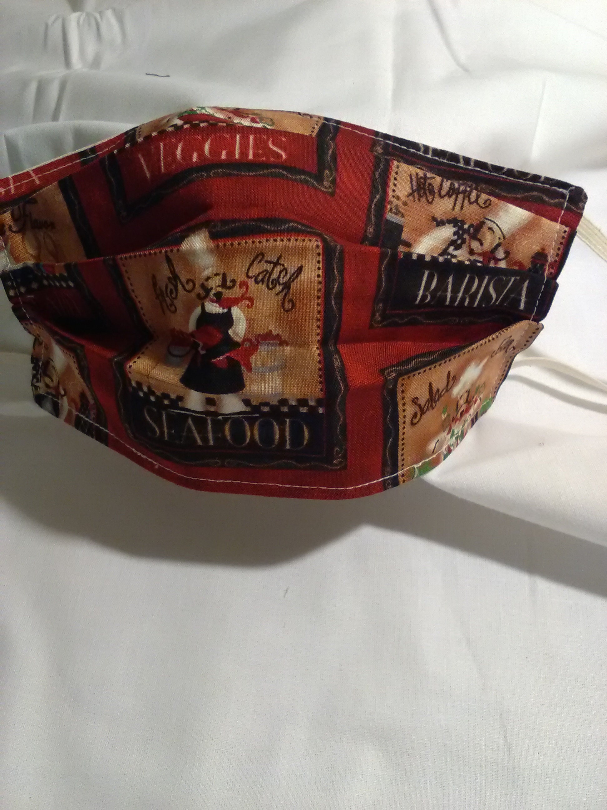 Face Mask Double Layer, Reversible, 100% Cotton, Cook, Baking, Chef, Barrista, Seafood, Italian, Made in Usa, Re-Usable, Washable