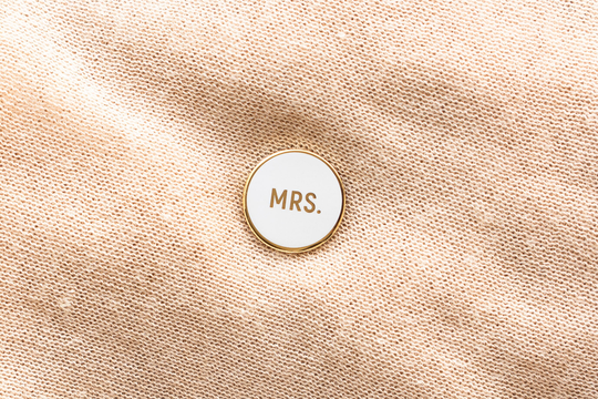 Mrs. Enamel Lapel Pin // Palm & Posy/White Gold Cloisonne Pin Mr Mrs Pins Bride Wedding