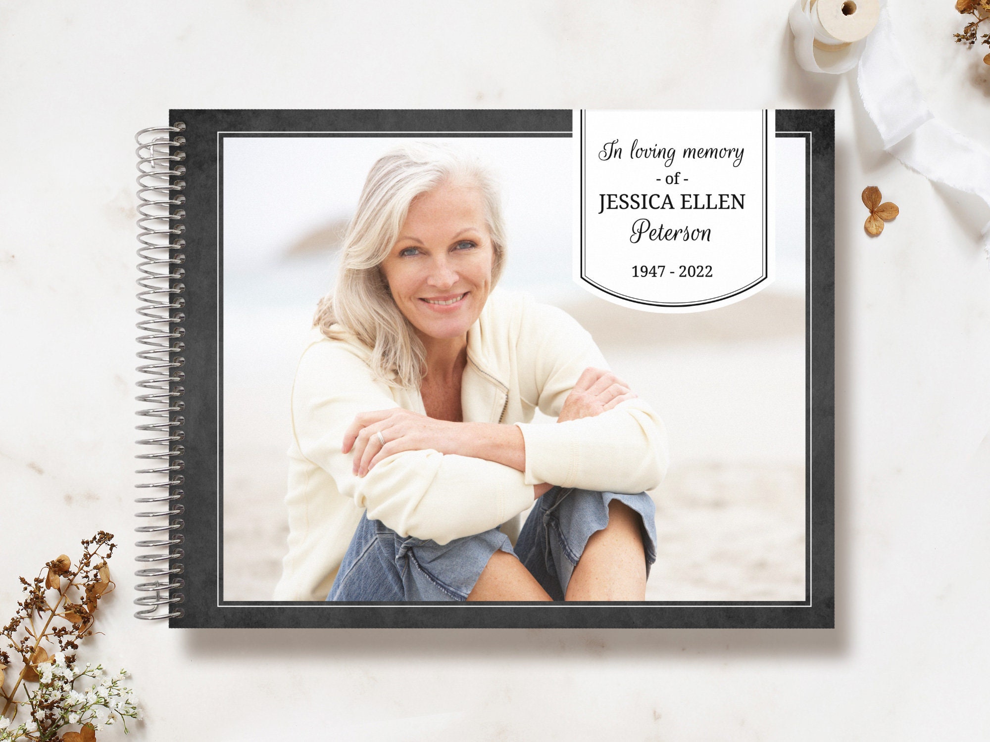 Funeral Guestbook | Remembrance Guest Book Memorial Personalized Registry Simple Banner