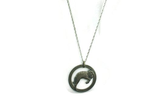 sterling 925 Chain Vintage Elegant Art Deco Silver Rope Twisted Design Necklace Pendant Carved Ram Sheep Modernist Graceful So128