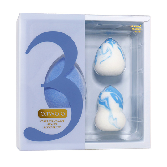 3Pcs/Set Makeup Blender Marbling Lines Wet Dry Dual Non-Latex Sponge Reusable Foundation Cosmetic Puff for Makeup - blue white