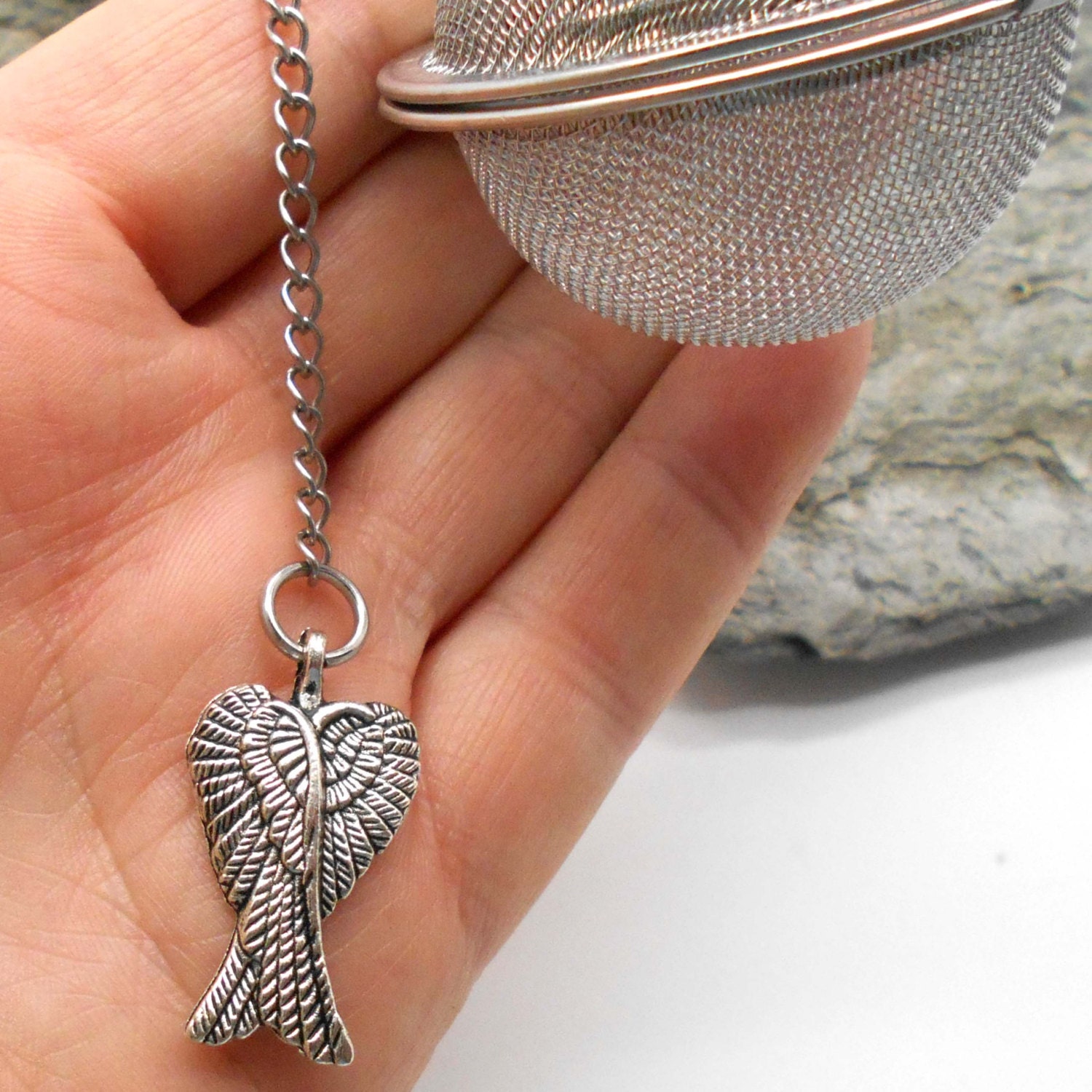 Tea Ball Infuser With Angel Wings Charm - Ball, Loose Tea, Herbal Tisane, Strainer, Angel, Wings, Infuser, Brewing