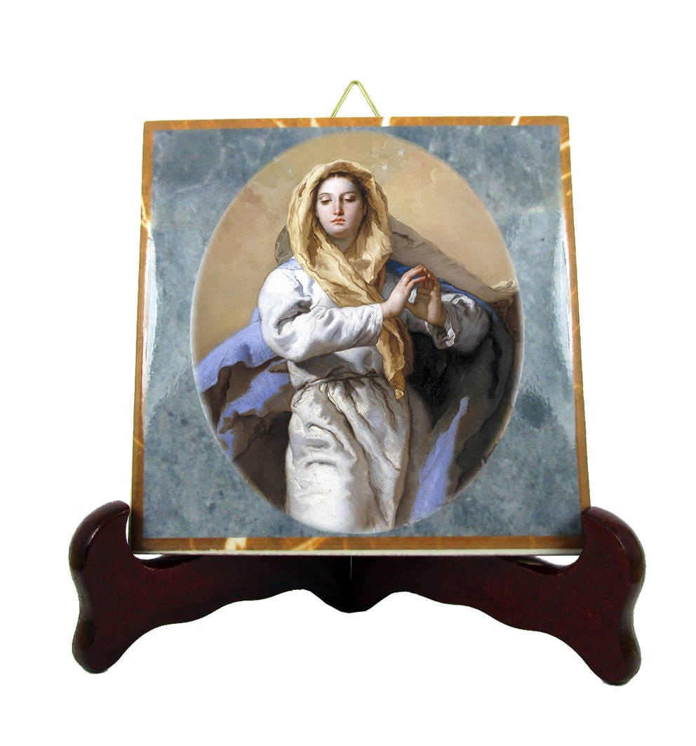 Catholic Art - The Immaculate Conception Catholic Icon On Ceramic Tile Gifts Made in Italy From A Religious Painting By Tiepolo