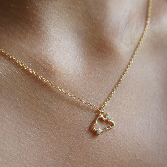 Dainty Cloud Necklace Gold Charm Night Sky Cubic Zirconia Moon Minimalist Jewelry Gift For Her Spiritual