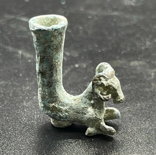 Beautiful Ancient Near Eastern Bronze Rhyton Vessel With Ram Head