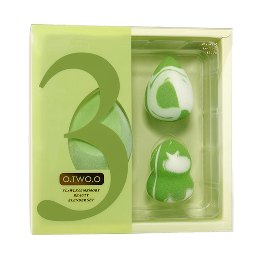 3Pcs/Set Makeup Blender Marbling Lines Wet Dry Dual Non-Latex Sponge Reusable Foundation Cosmetic Puff for Makeup - green white