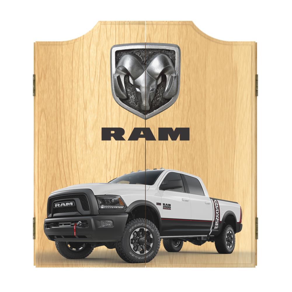 Trademark Gameroom Dart Board Cabinet Set- RAM White Dartboard Game Includes 6 Steel Tip Darts, Scoreboard and Hanging Wood Cupboard | RAM7010-TRK-WHI