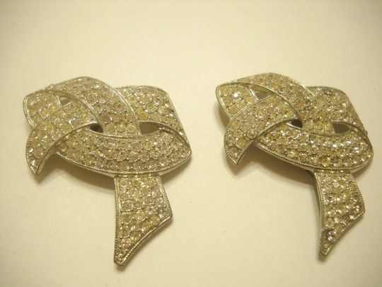 Vintage Rhinestone Ribbon & Bow Shaped Dress Clips | 824