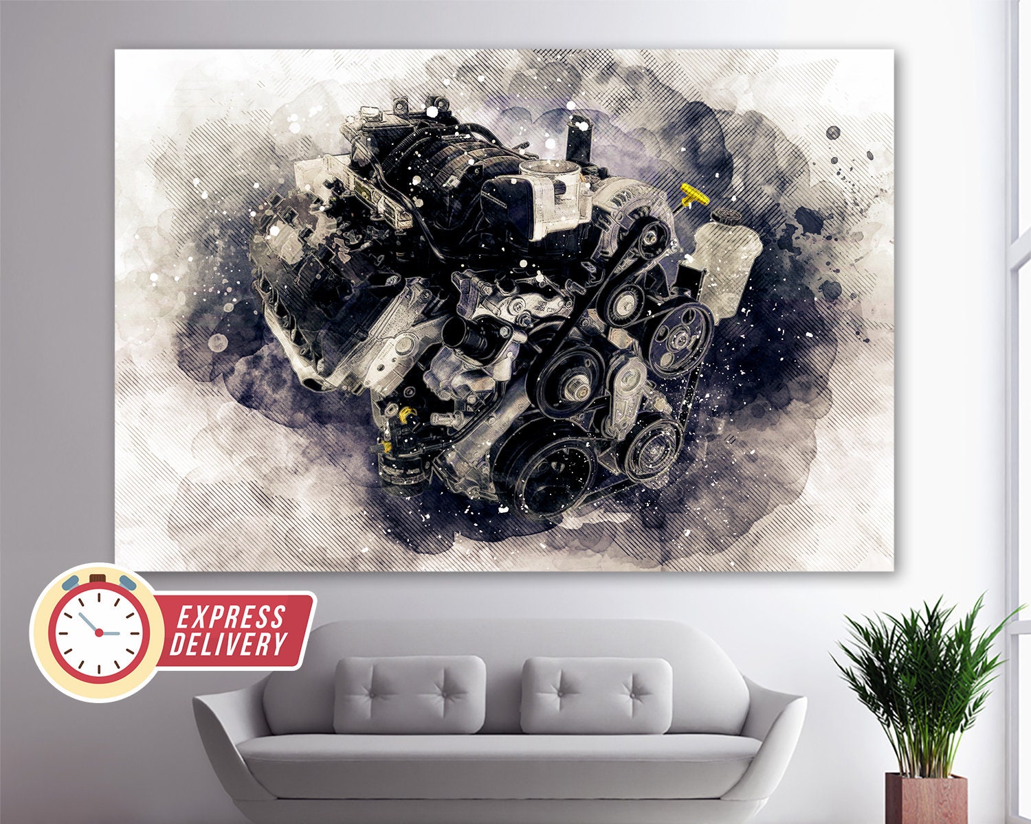 Hemi Dodge Ram Engine Canvas Art, Wall Abstract Print, Fan Gift, Photo, Print
