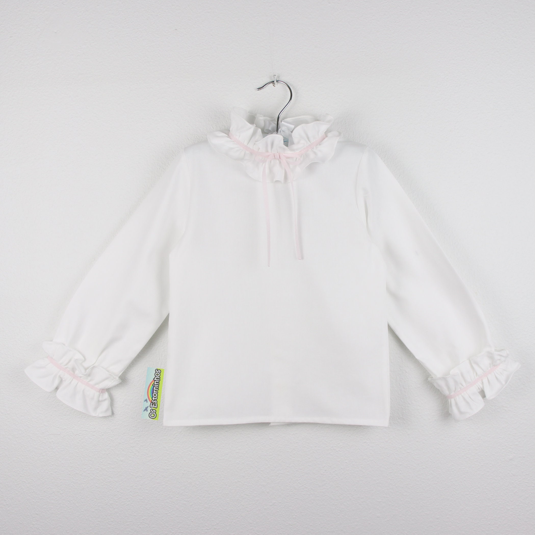 White Cotton Blend Soft & Warm Girl Blouse With Victorian Collar - Bow Available in Various Colors
