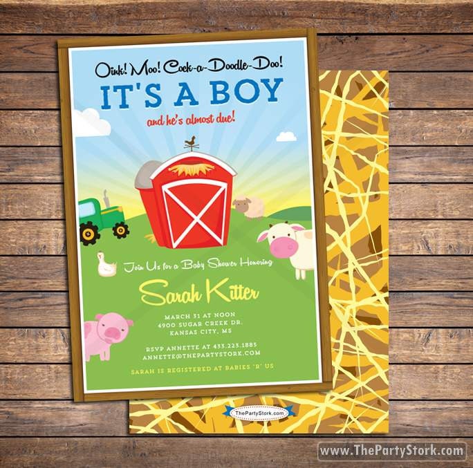 Farm Baby Shower Invitation, Ideas, Barnyard Green Tractor Invitation Template, Country Invites